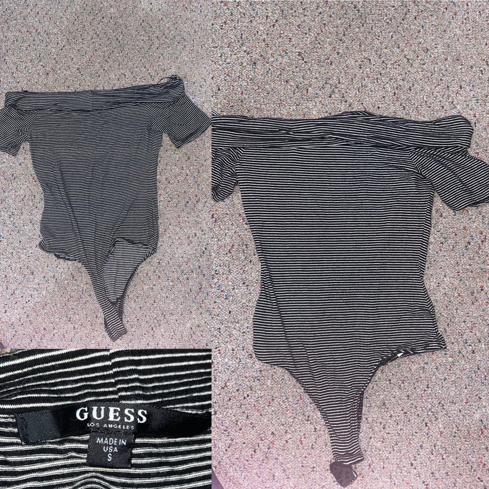 Guess Striped Carmen Neckline Bodysuit Size small